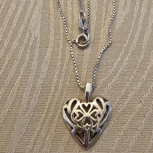 Italian .925 Silver Heart Pendant-4-Leaf Clover/Hearts Filegree & 20" Box Chain